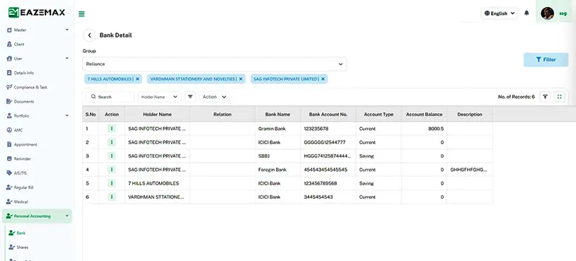 EazeMax Bank Transactions