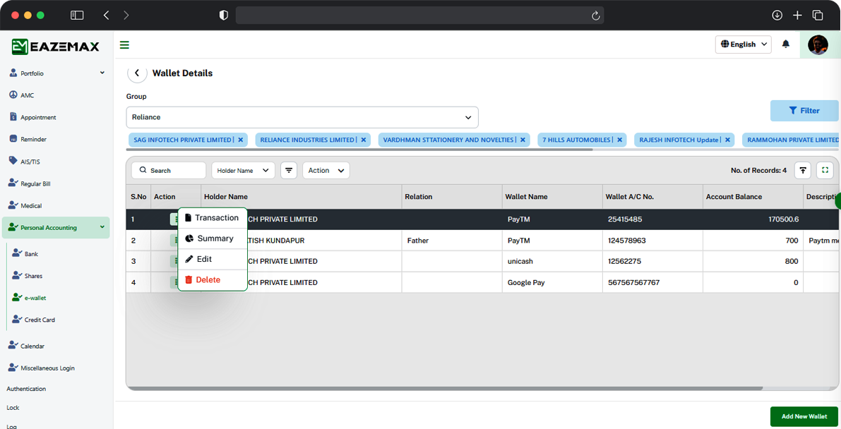 EazeMax Software Check E-Wallet Balances