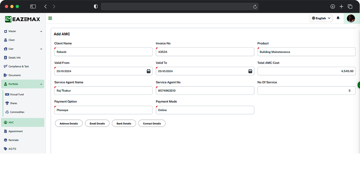EazeMax Software Check Validity of AMC