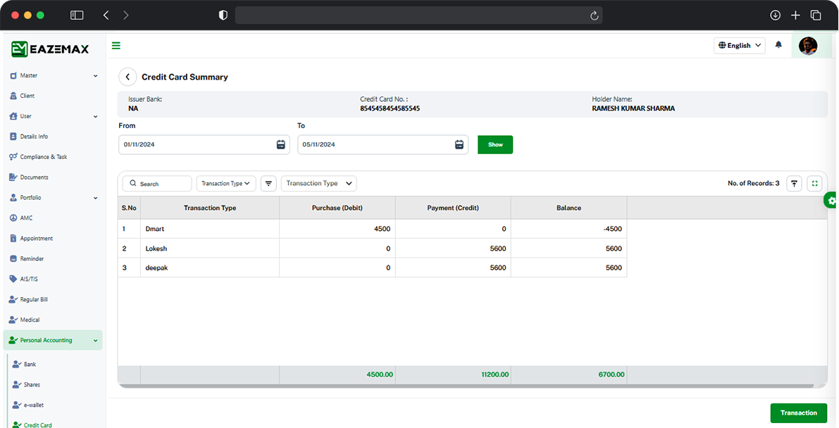 EazeMax Software Check CC Limit