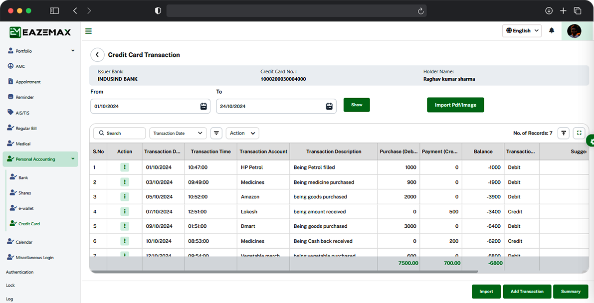 EazeMax Software Summarized Transaction Details
