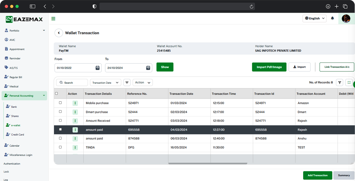 EazeMax E-Wallet-Transaction 