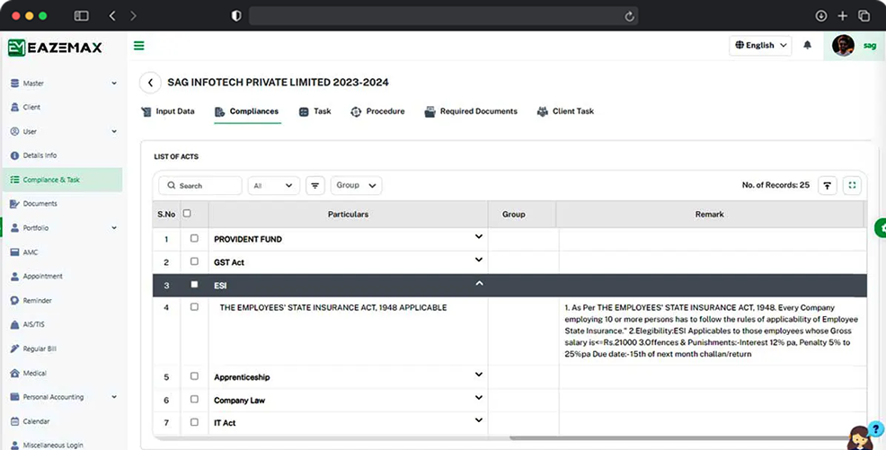 EazeMax Software ESI Compliance Employee Details Input
