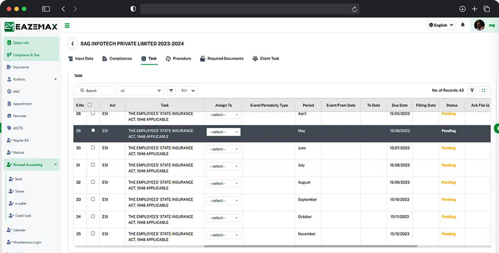 EazeMax ESI Compliance Task Assignment