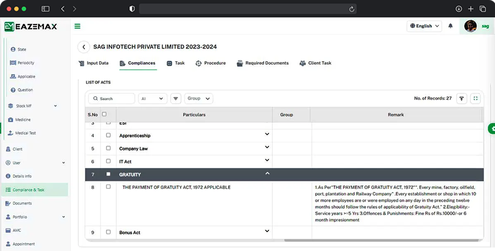EazeMax Gratuity Compliance Input Data