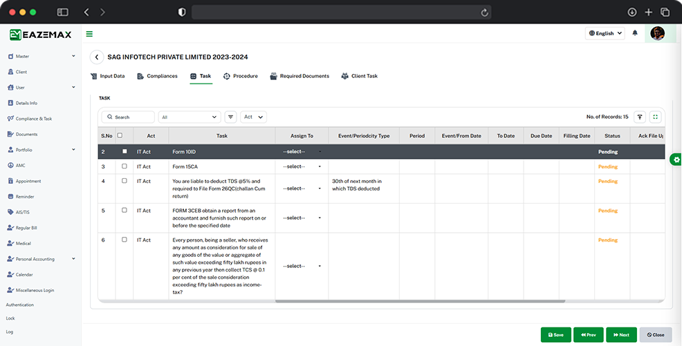 EazeMax Income Tax Compliance Page