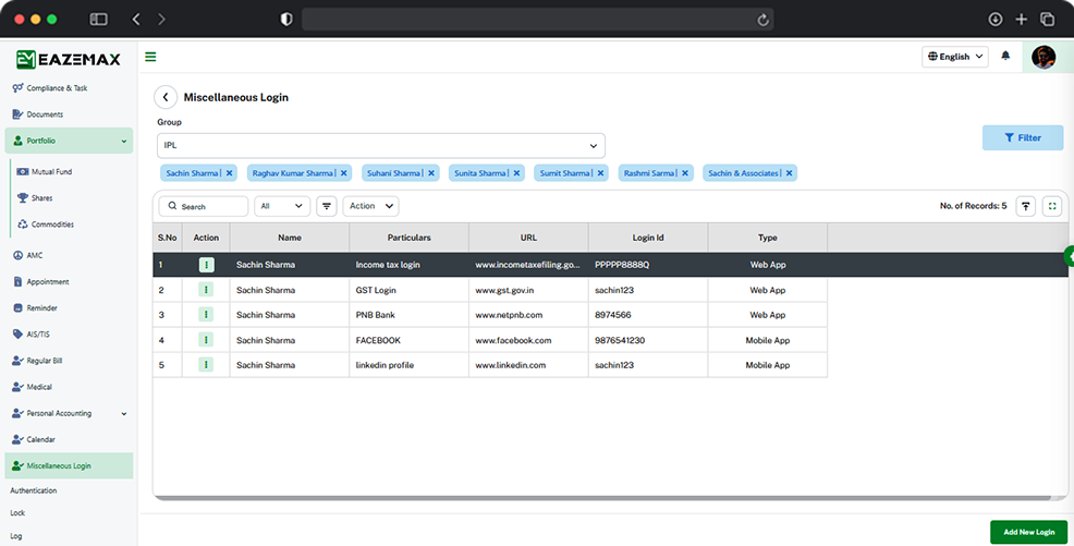 EazeMax Software Login Vault