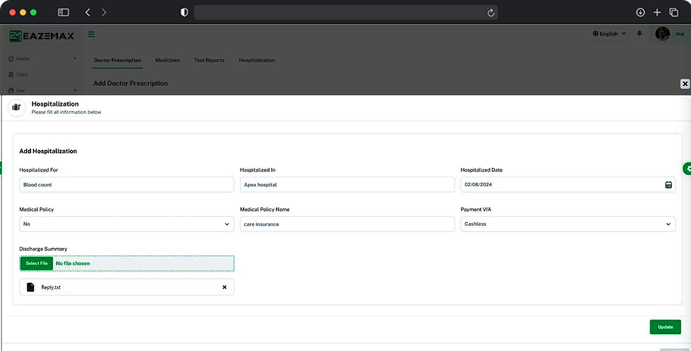 EazeMax Software Hospitalization