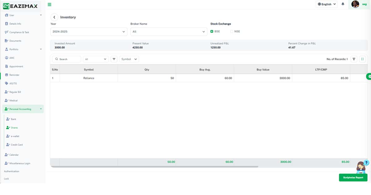 EazeMax Personal Manager Inventory Reports