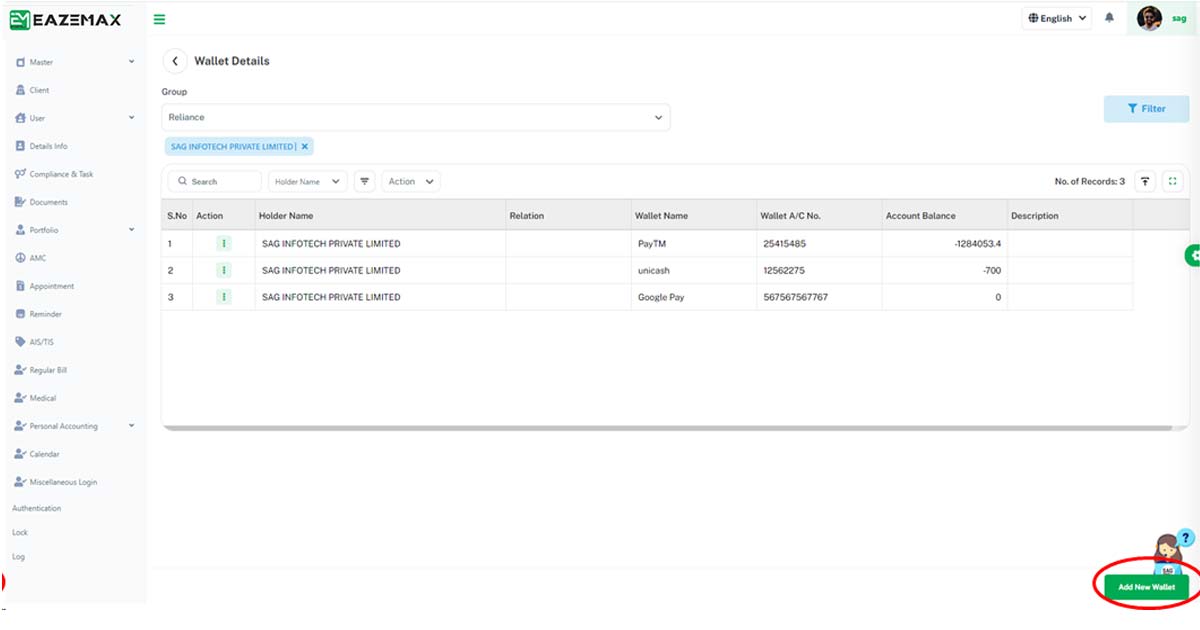 EazeMax Personal Manager Transactions And Summary