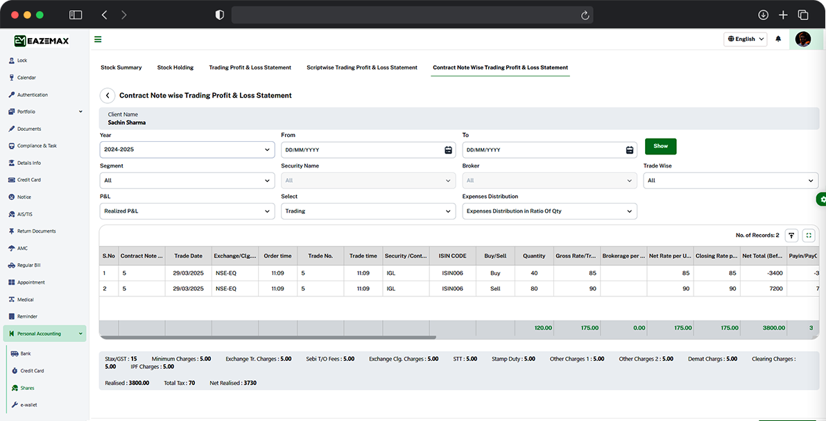 EazeMax Software Share Trading Reports