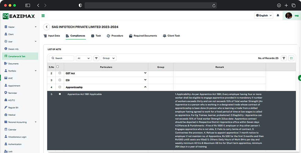 EazeMax Software Apprenticeship Input Details and Compliance 