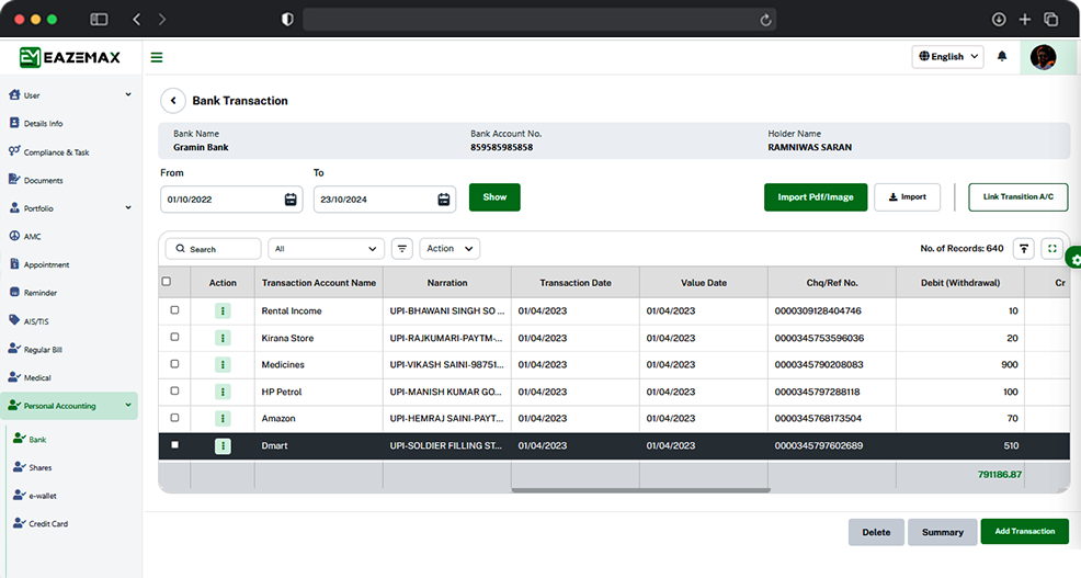 EazeMax Software Bank Transaction
