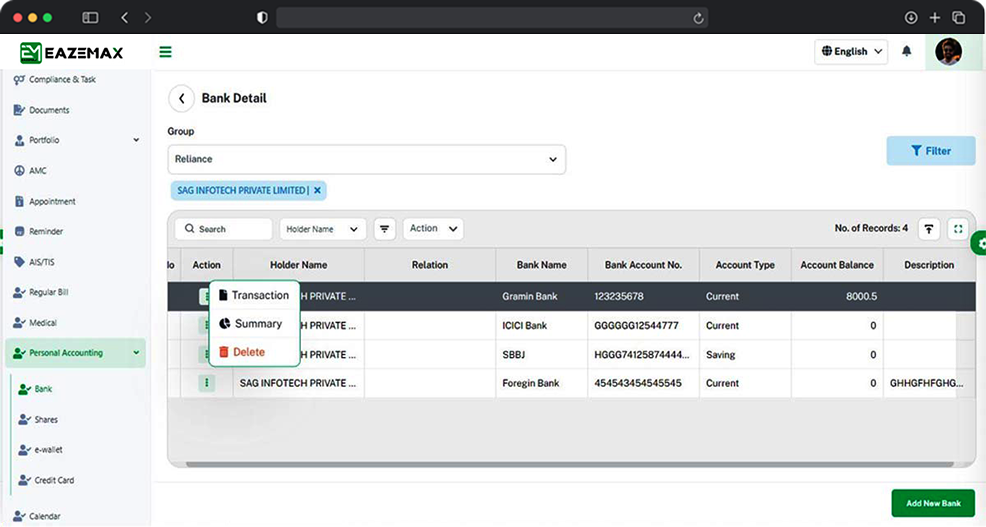 EazeMax Software Check Bank Balances