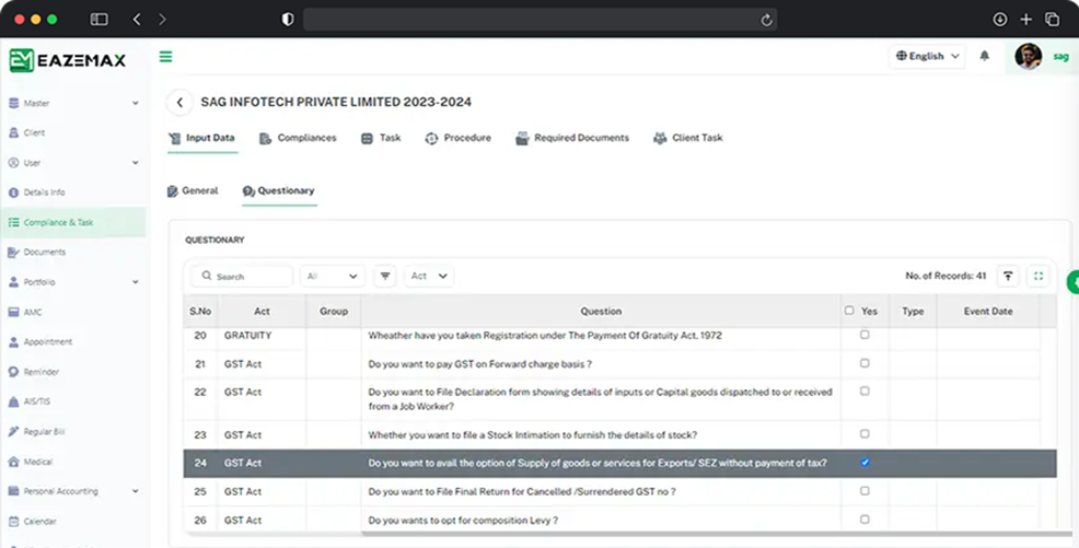 EazeMax Specific ACT Questionnaire